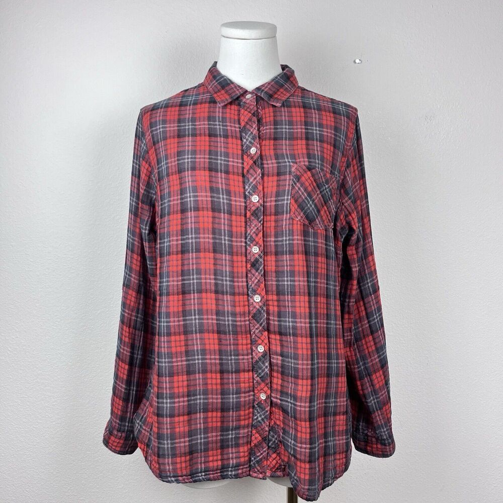 Sandra Ingrish Shirt Womens Large Button Cotton Plaid Western Bohemian Preppy